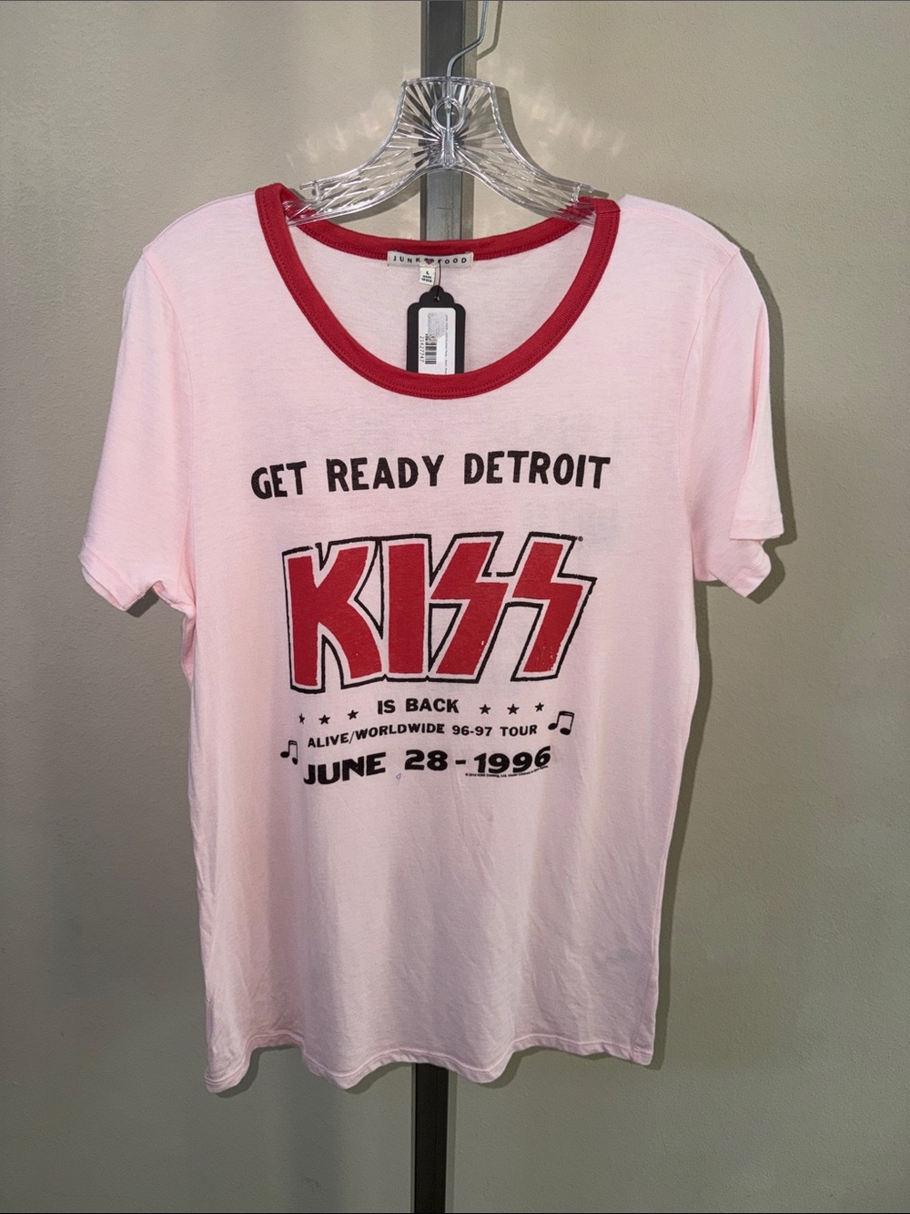 NWT New Vintage style 1996 KISS Concert Ringer Tee Junkfood Ladies Large